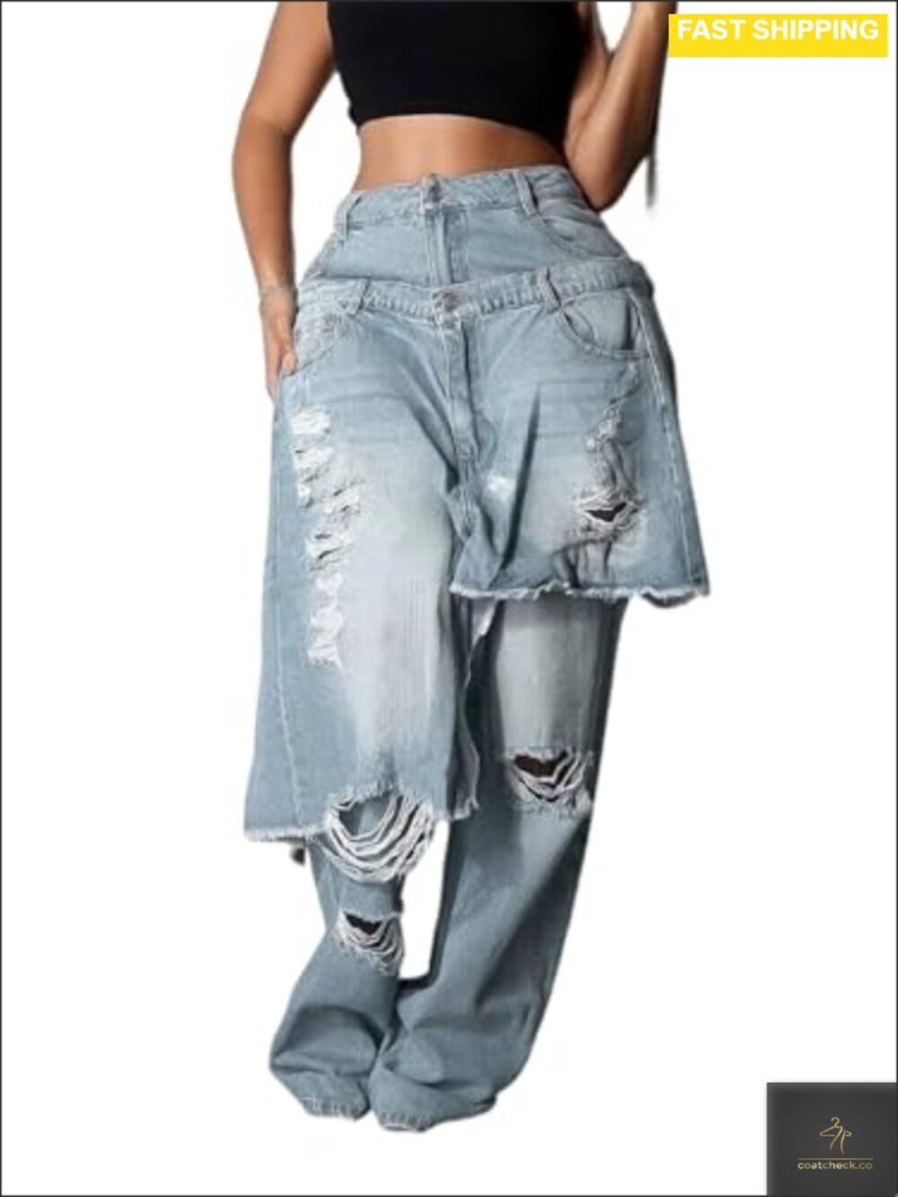 Ripped Patchwork Wide Leg High Waist Denim Jeans Y2K Streetwear